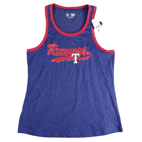 Texas Rangers Baseball Tank Top Women Medium Blue Red MLB Campus Lifestyle NWT - Picture 1 of 8